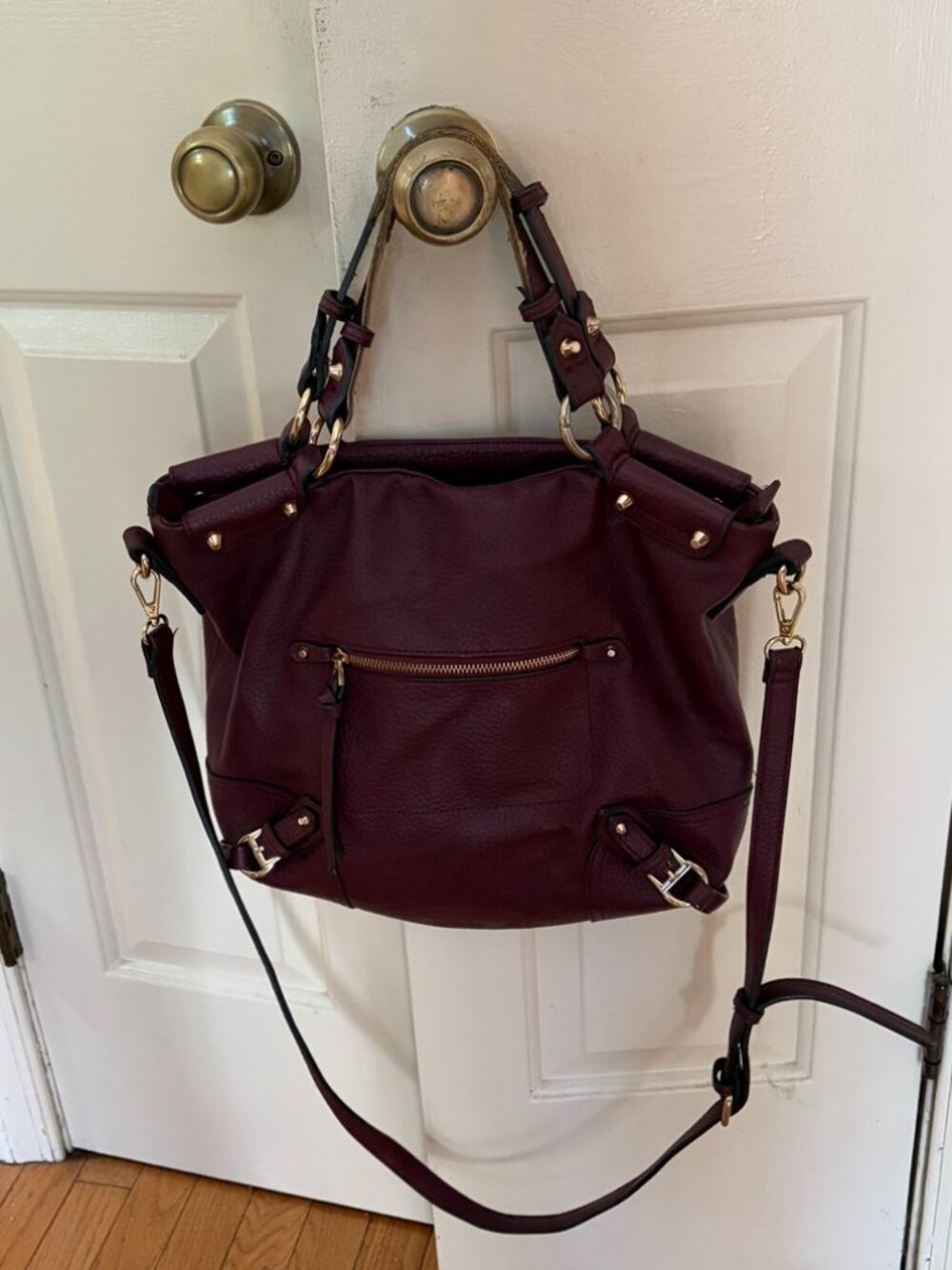 Urban Expressions Hathaway Vegan Leather Work Tote Laptop Bag Burgundy